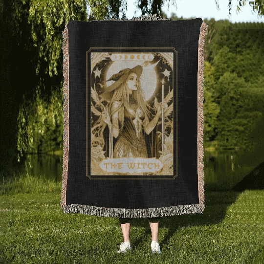 Dark Witch Tarot Card Magic Boho Mystic Celestial Woven Blankets