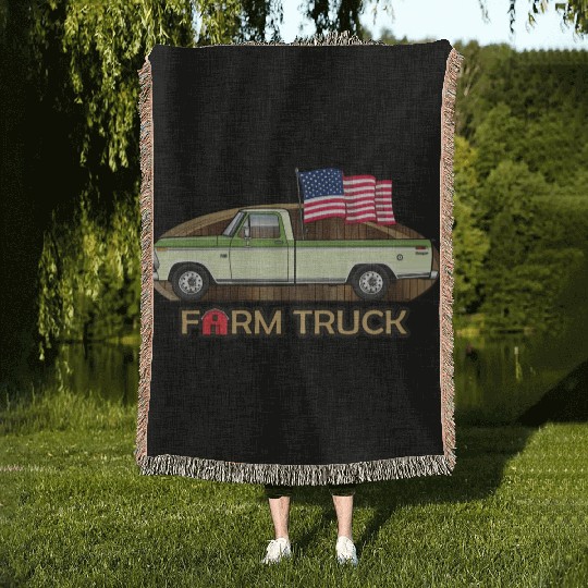 Farm Truck Light Green Woven Blankets
