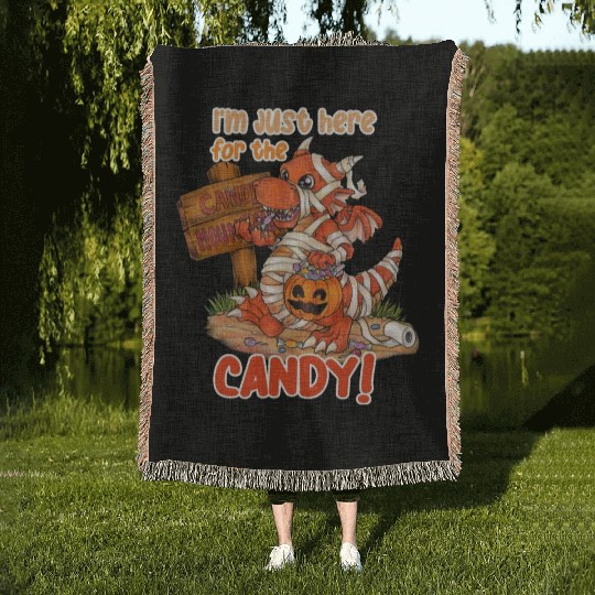 I'm Just Here For Candy Halloween Dragon Mummy Woven Blankets