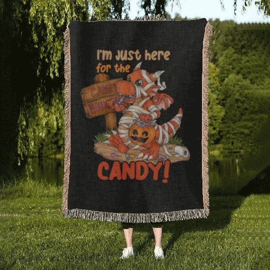 I'm Just Here For Candy Halloween Dragon Mummy Woven Blankets