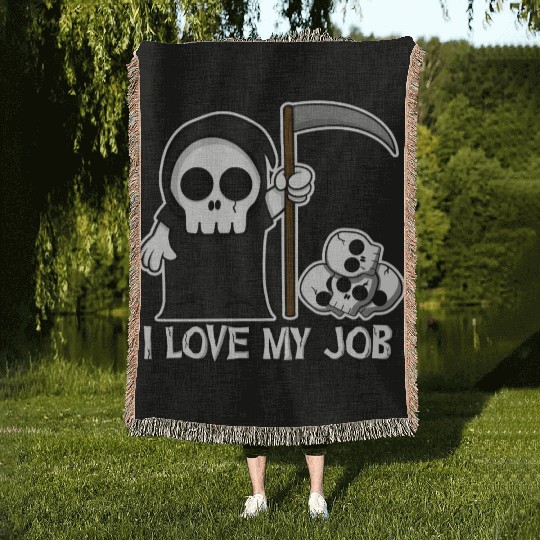 Death Grim Reaper I Love My Job Cute And Creepy Woven Blankets