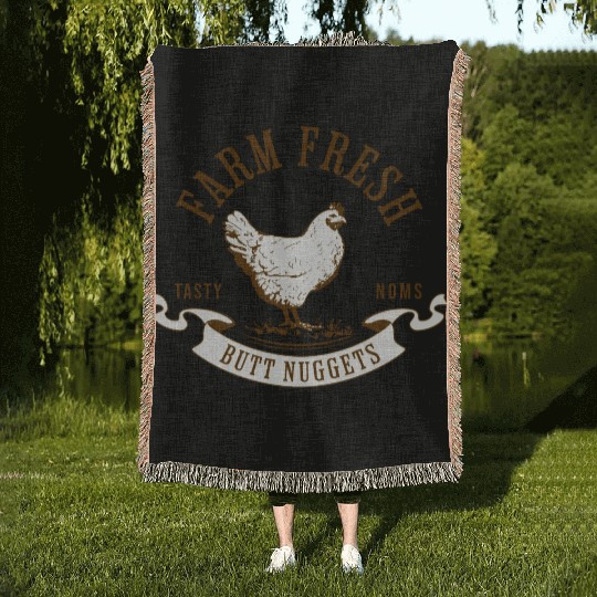 Chicken Lover Farm Fresh Butt Nuggets Funny Farmer Woven Blankets