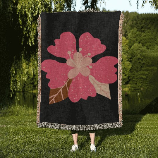 Hot Pink Hibiscus Flower Woven Blankets