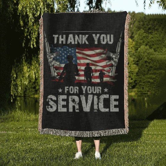 Thank You For Your Service US Flag Veterans Day Woven Blankets