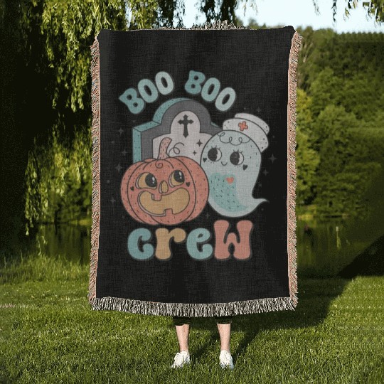 Boo Boo Crew Nurse Funny Ghost Women Halloween Woven Blankets