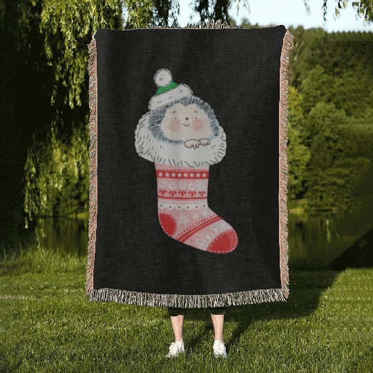Holly Jolly Hedgehog Woven Blankets