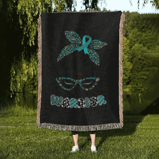 Cervical Cancer Warrior Messy Bun Girl Design Woven Blankets