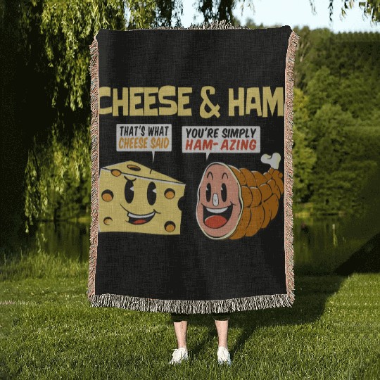Cheese and Ham Funny Food Lover Design Woven Blankets