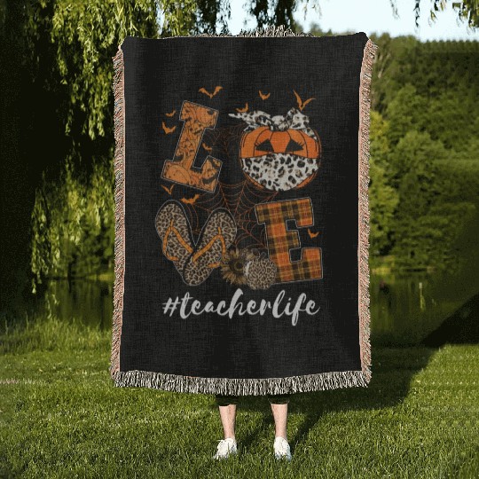 Love Teacher Life Teaching Lovers Halloween Woven Blankets