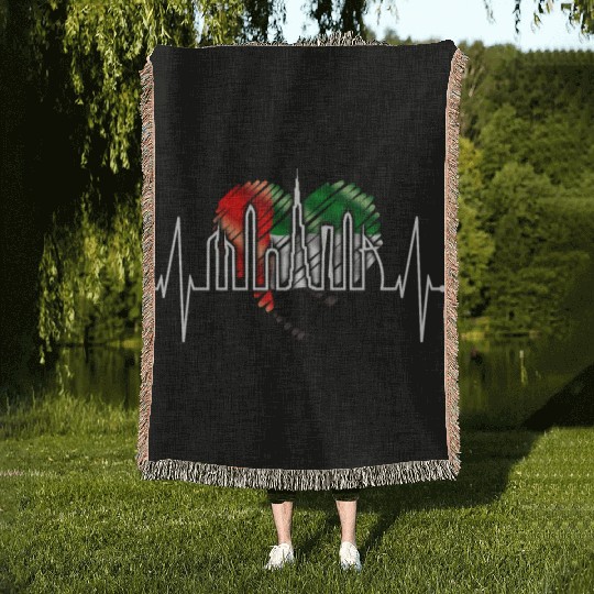 Dubai Skyline Heartbeat Burj Khalifa Love UAE Flag Woven Blankets