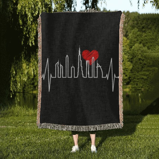 Dubai Skyline Heartbeat Burj Khalifa Silhouette Woven Blankets