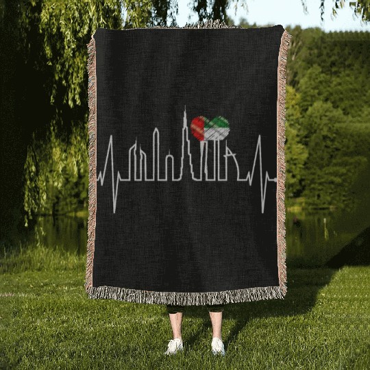 Dubai Skyline Heartbeat Burj Khalifa Love UAE Flag Woven Blankets