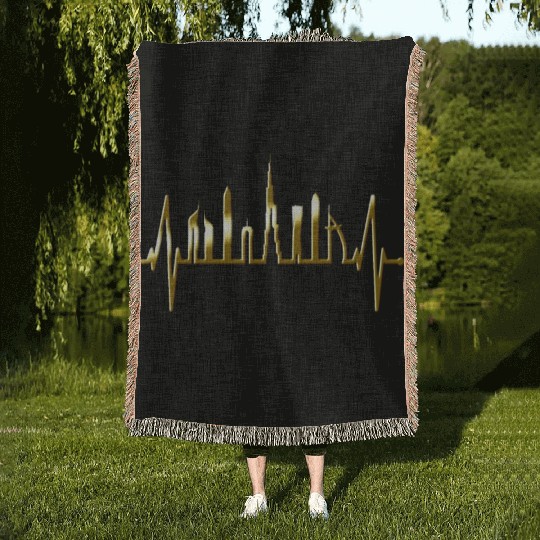 Dubai Skyline Heartbeat Burj Khalifa Silhouette Woven Blankets