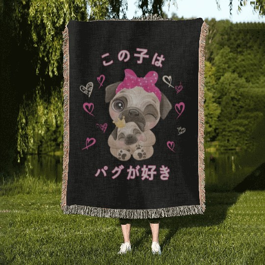 Pug Love Mom Pug And Baby Youth Woven Blankets