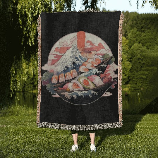 Zen Sushi Waters Woven Blankets