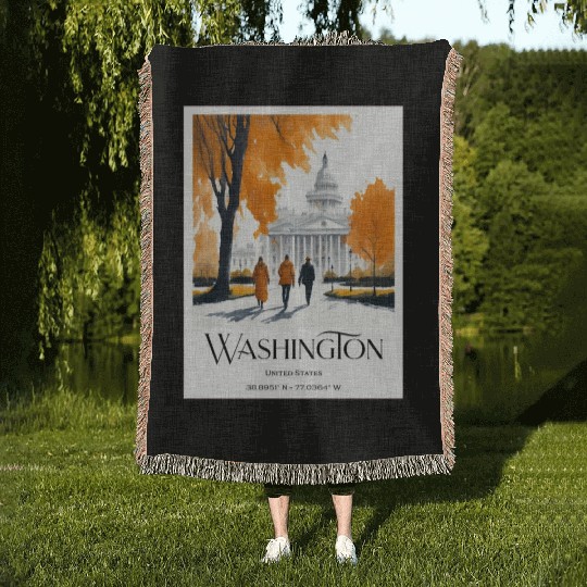Watercolor painting loving couple in Washington DC Woven Blankets