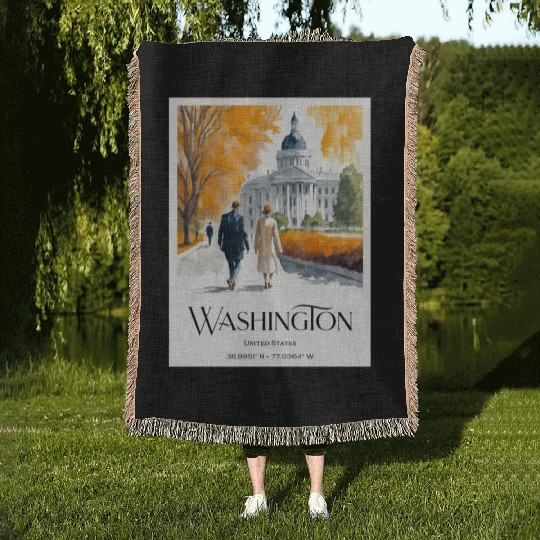 Watercolor painting loving couple in Washington DC Woven Blankets