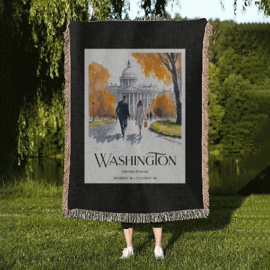 Watercolor painting loving couple in Washington DC Woven Blankets
