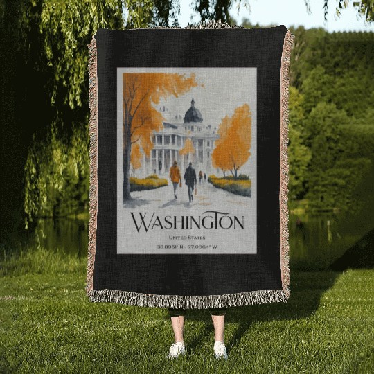 Watercolor painting loving couple in Washington DC Woven Blankets