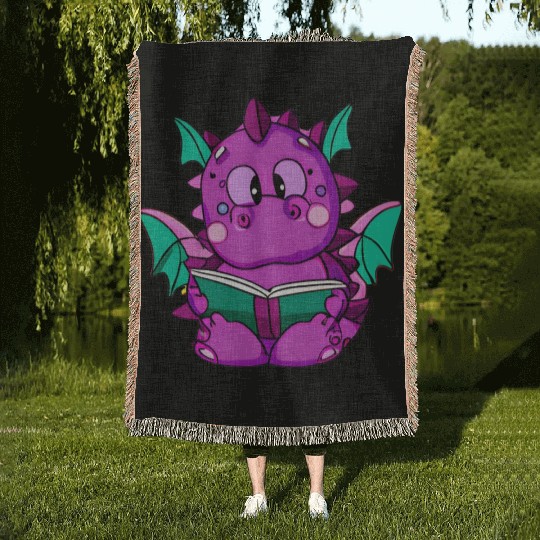 Purple Dragon Reading A Book - Derpy and Cute Woven Blankets