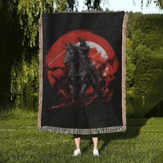 Skeleton horse Human skeleton Horse riding Sword 4 Woven Blankets