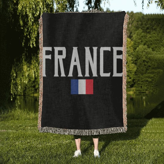 France Flag White Text Woven Blankets
