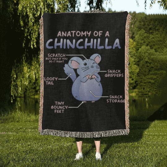 Chinchilla Pet Lover Cute Anatomy Of A Chinchilla Woven Blankets