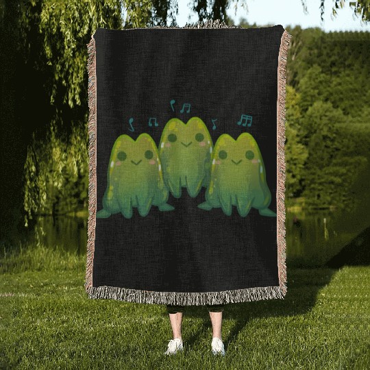 Green Singing Frog Trio Woven Blankets