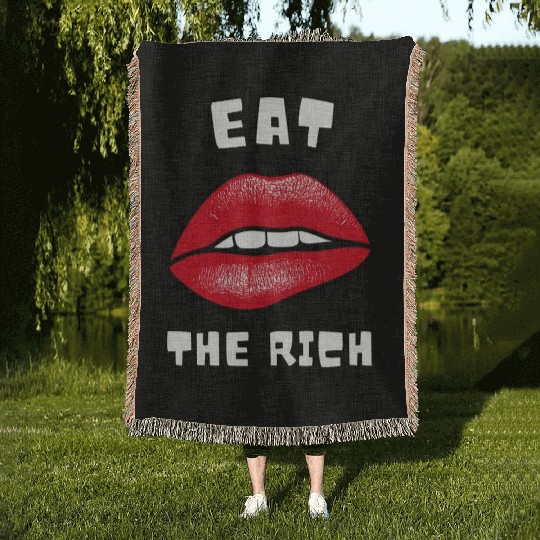 Eat The Rich Red Lips Socialist Woven Blankets