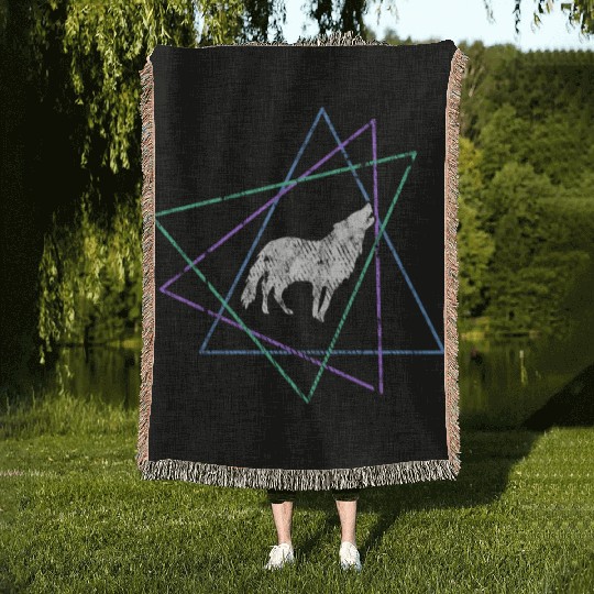 Geometric Howling Wolf Woven Blankets