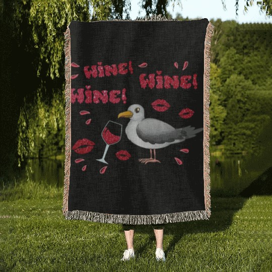 Wine Seagull Bird Lover Shorebird Seagulls Woven Blankets
