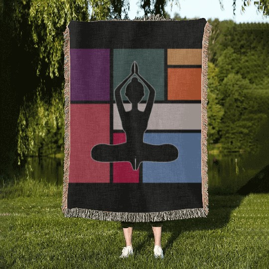 Vintage Yoga – Retro Meditation Pose Woven Blankets