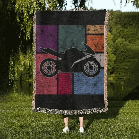 Vintage Motorcycle Racer – Retro Speed Ride Woven Blankets