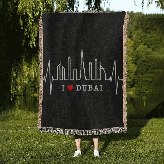 Dubai Skyline Heartbeat Burj Khalifa Silhouette Woven Blankets