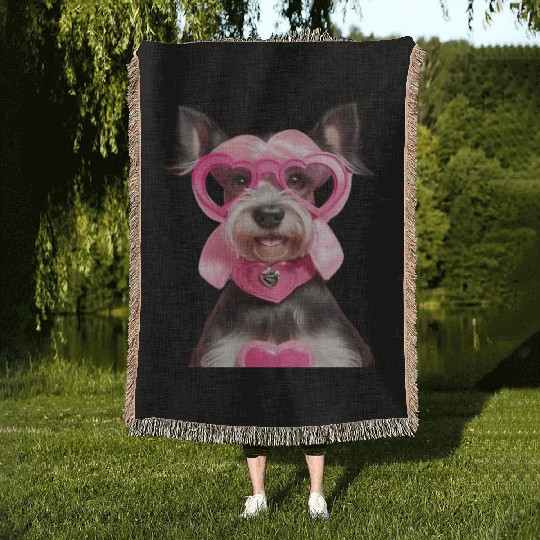 Schnauzer wearing Pink & Silver Heart Woven Blankets