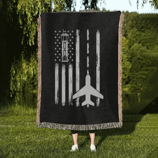 Air Traffic Controller Patriotic Airplane Aviation Woven Blankets