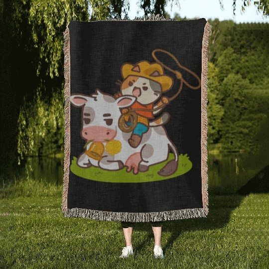 Meow Dy Yeehaw Cowboy Cat Woven Blankets