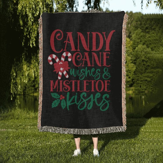 Candy Cane Wishes Mistletoe Kisses Woven Blankets