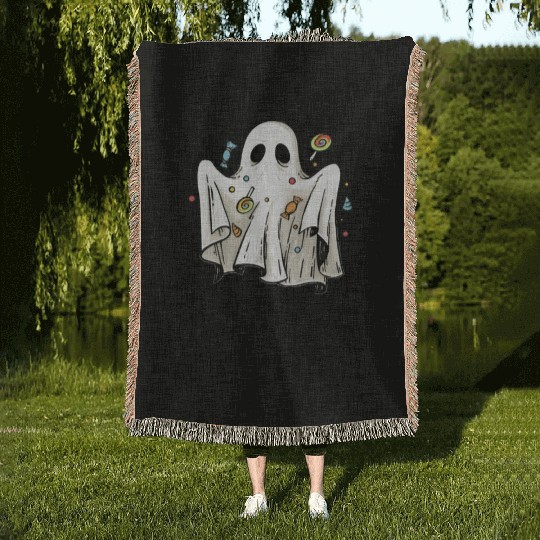 Spooky Season Ghost Halloween Trick Or Treat Woven Blankets