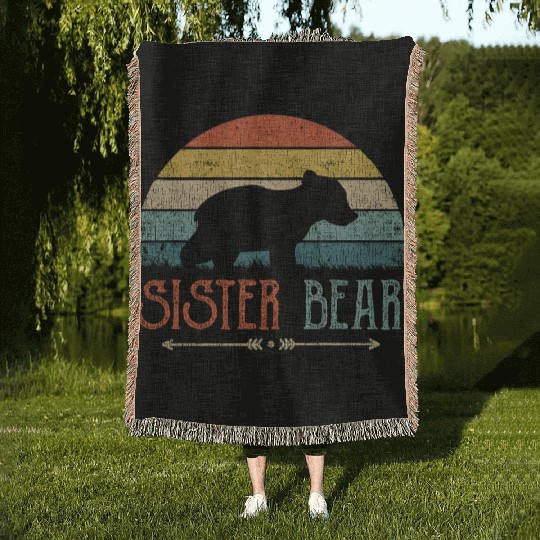 Cute Sister Bear Retro Little Sister Vintage Big Woven Blankets