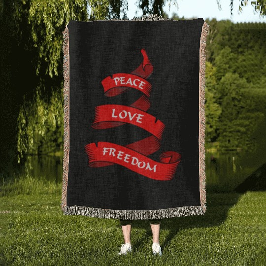 Peace love freedom red Woven Blankets