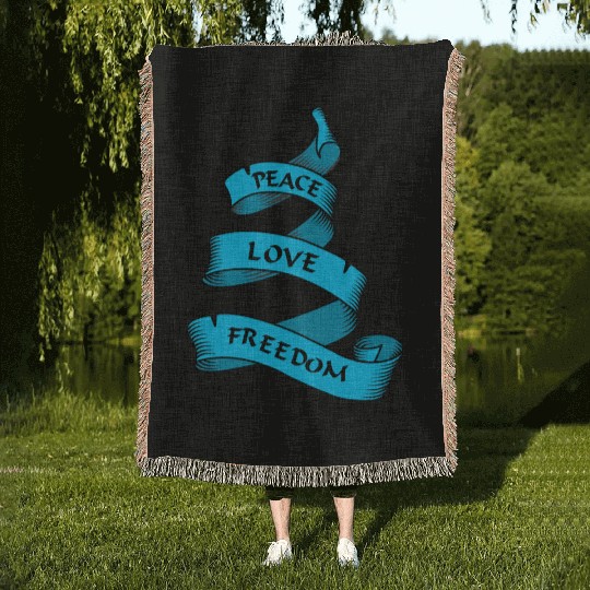 Peace love freedom blue Woven Blankets