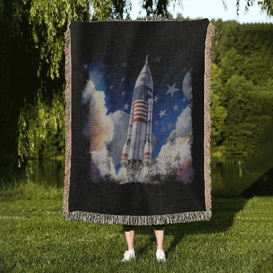 Patriotic Starship US Astronauts Stars and Stripes Woven Blankets
