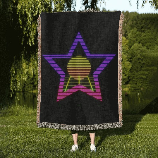 star neon vintage retro style 90s. Woven Blankets