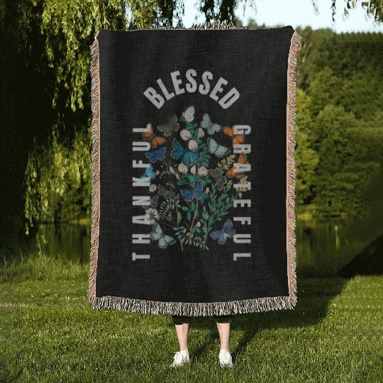 Thankful Blessed Grateful Woven Blankets
