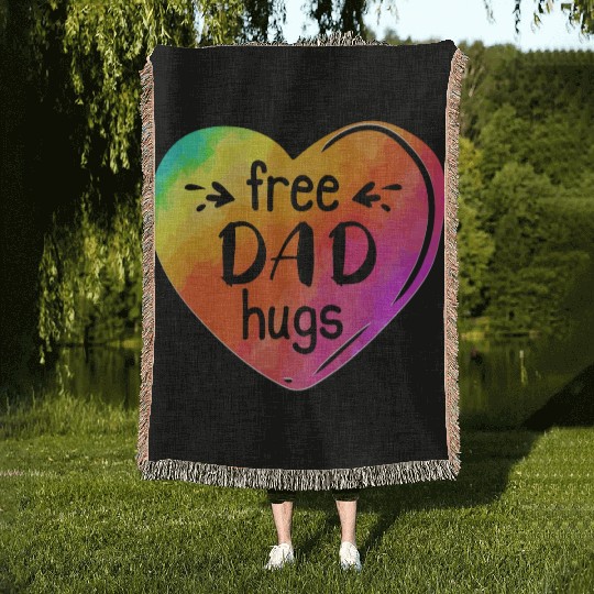 LGBTQIA LGBT Free Dad Hugs Rainbow Heart Gay Pride Woven Blankets