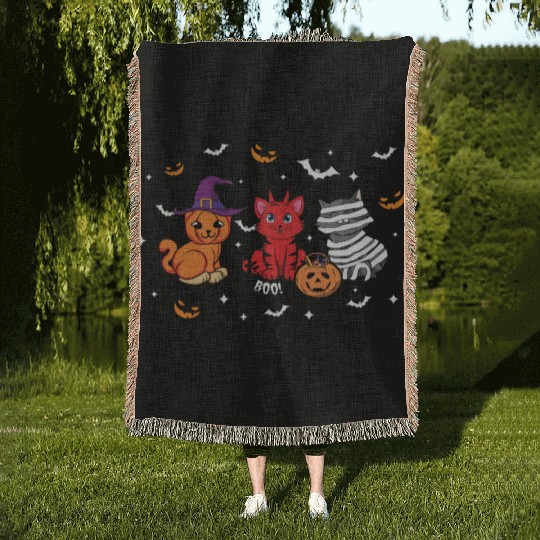 Cute Cats Kitten Funny Lazy Creepy Halloween Woven Blankets