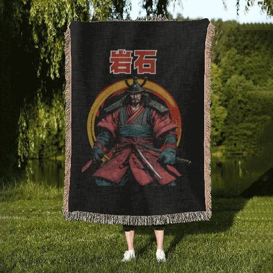 Tough like A Rock a cool samurai design Woven Blankets