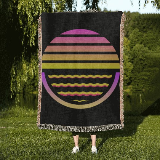 Retro sunset style 80s Woven Blankets
