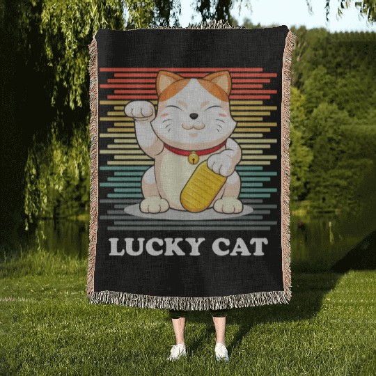 Lucky Cat - Maneki Neko Woven Blankets